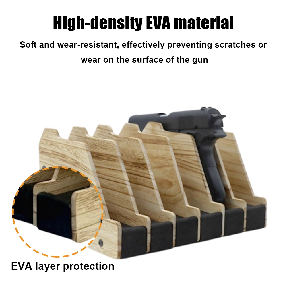 Soporte de pistola de madera con 4/6 ranuras, soporte de exhibición para pistola, estuche de almacenamiento seguro para pistola de madera, soporte de escritorio, organizador de estante para pistola de madera - imagen 4