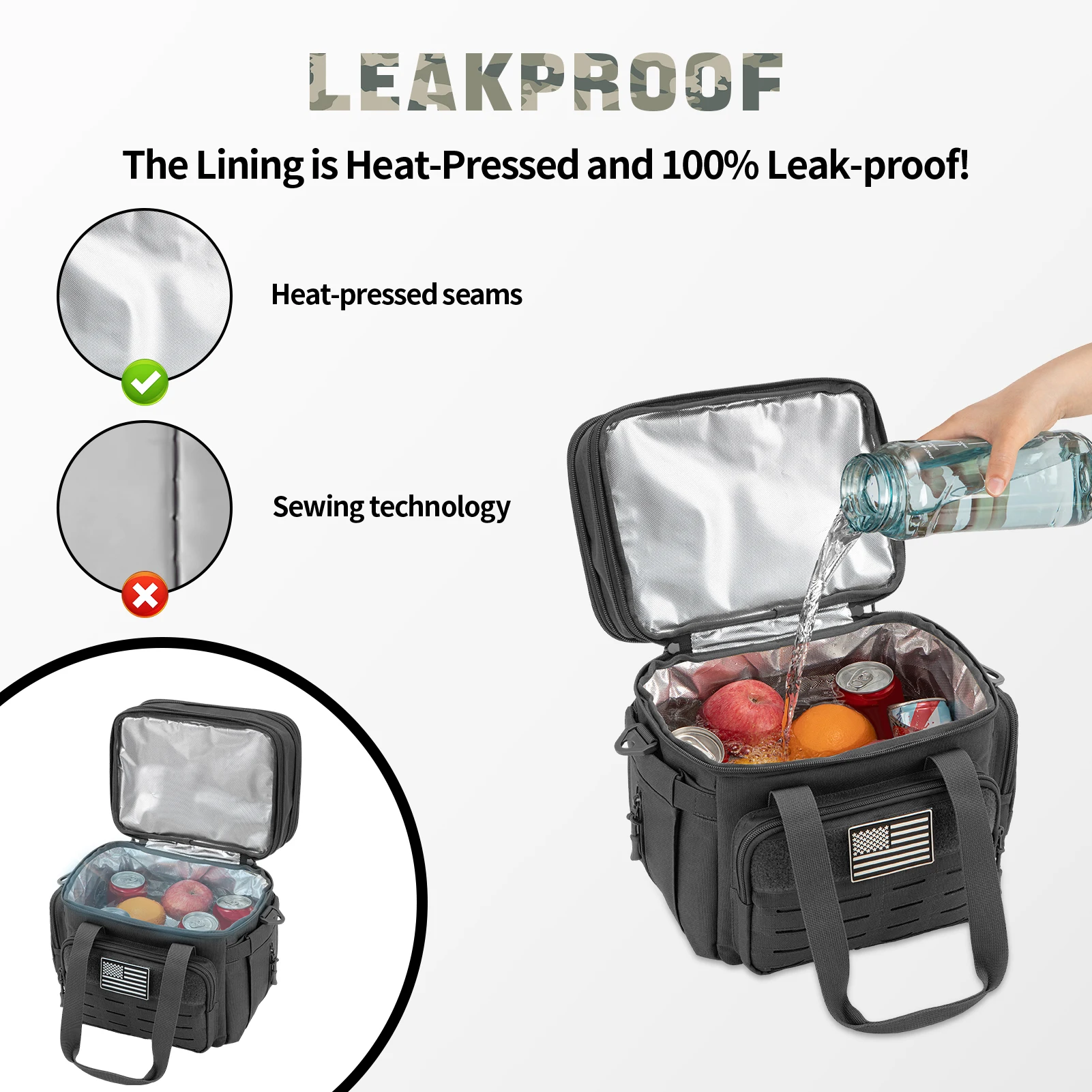 Fiambrera táctica de 18L para hombre, bolsa térmica con aislamiento de alta resistencia expandible, bolsa térmica a prueba de fugas, trabajo, Camping, pícnic al aire libre - imagen 5