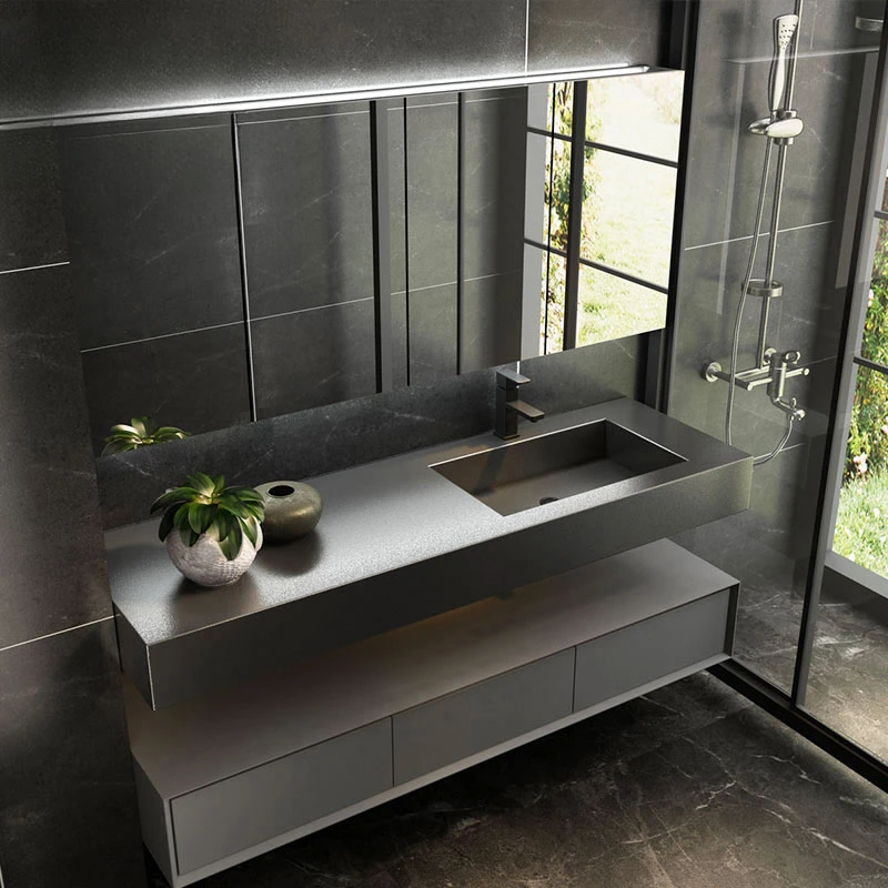 Mueble de baño moderno de lujo, combinación de placa de roca, lavabo para lavarse la cara, mueble de lavabo integrado, baño inteligente - imagen 2