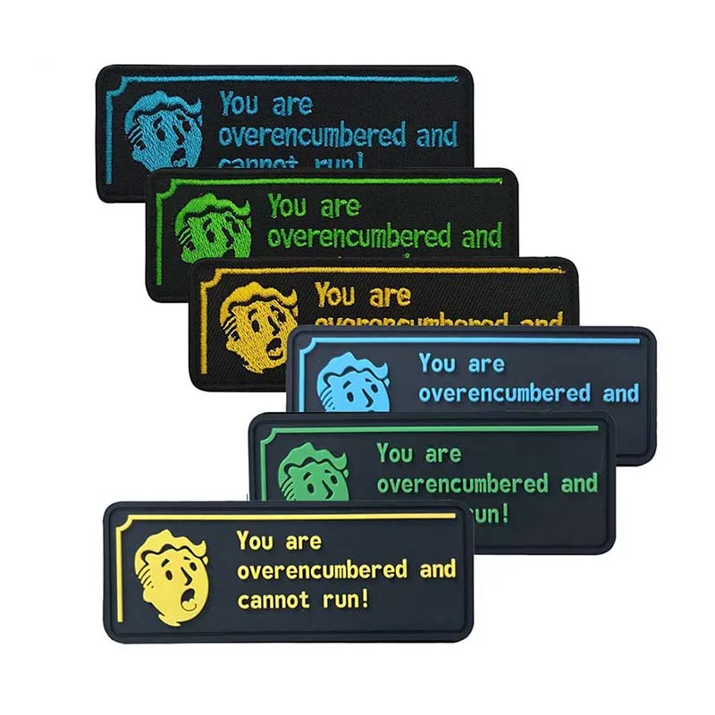 Parches de PVC con emblema de moral con texto inspirador, insignia táctica bordada con apliques de tela, 'You are overencumbered and cannot run' - imagen 2