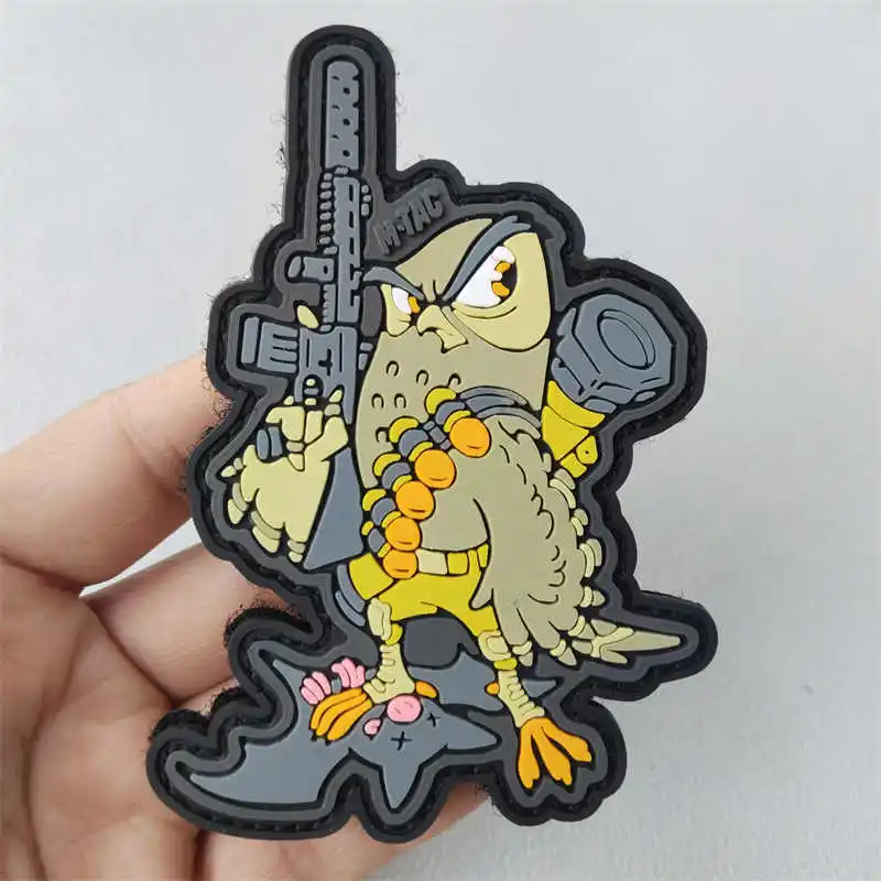 Parche de PVC 3D de guerrero búho, gancho y bucle, insignia de moral táctica militar, mochila, accesorios decorativos, parches adhesivos para ropa