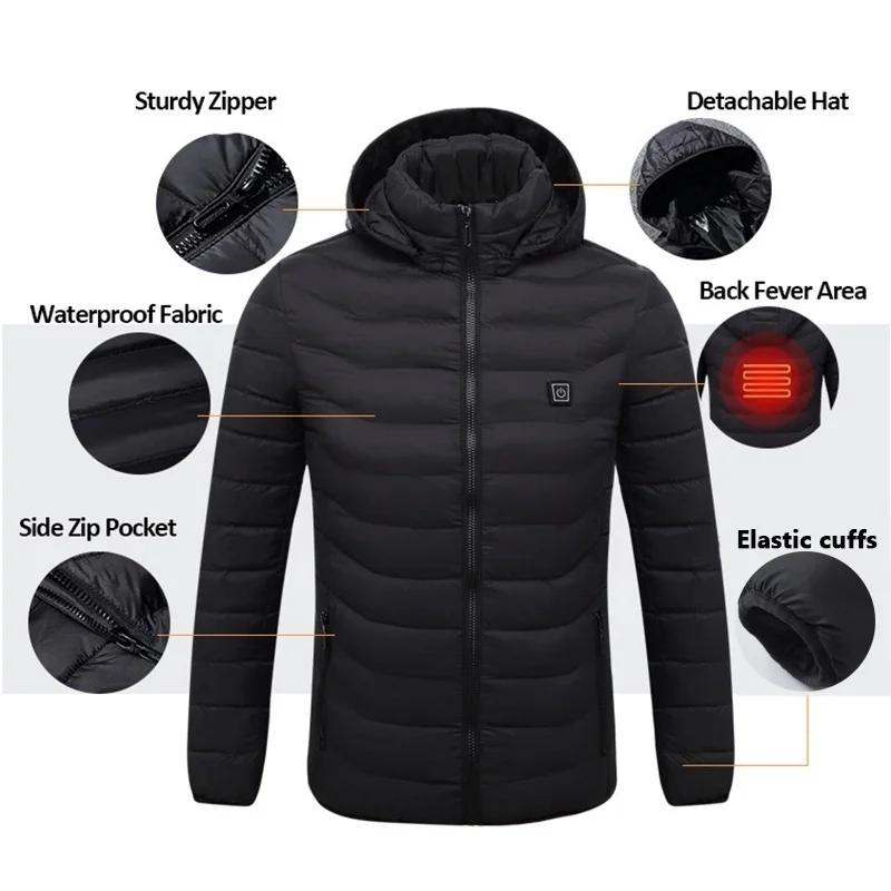 Abrigo calentado de 2-21 zonas para hombres y mujeres, chaquetas calefactoras de algodón eléctricas USB, ropa térmica cálida, senderismo, Camping, Parkas de invierno y otoño - imagen 3