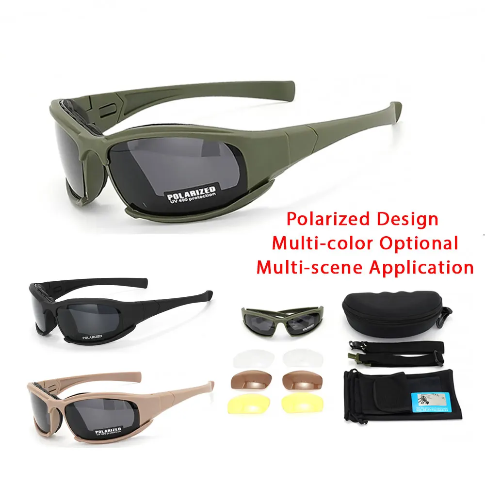 Nuevas gafas tácticas de 4 lentes: gafas de seguridad polarizadas a prueba de viento y polvo para deportes al aire libre (escalada, ciclismo, pesca) - imagen 3