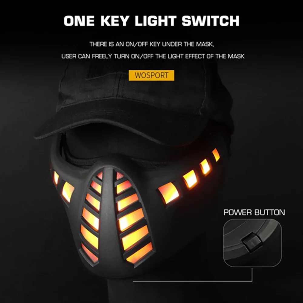 Máscara táctica Cyberpunk LED para caza, tiro, Airsoft, protectora, transpirable, media cara, máscara de Cosplay para Halloween - imagen 4