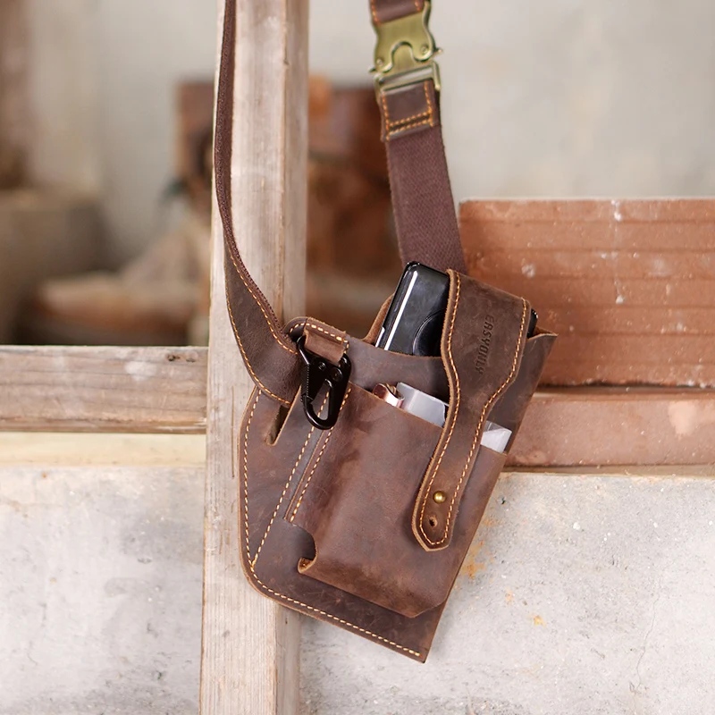 Bolso de cuero para teléfono móvil, bolsa de cintura para hombre, cinturón táctico Vertical, estuche para cigarrillos, bolsa pequeña para cintura - imagen 3