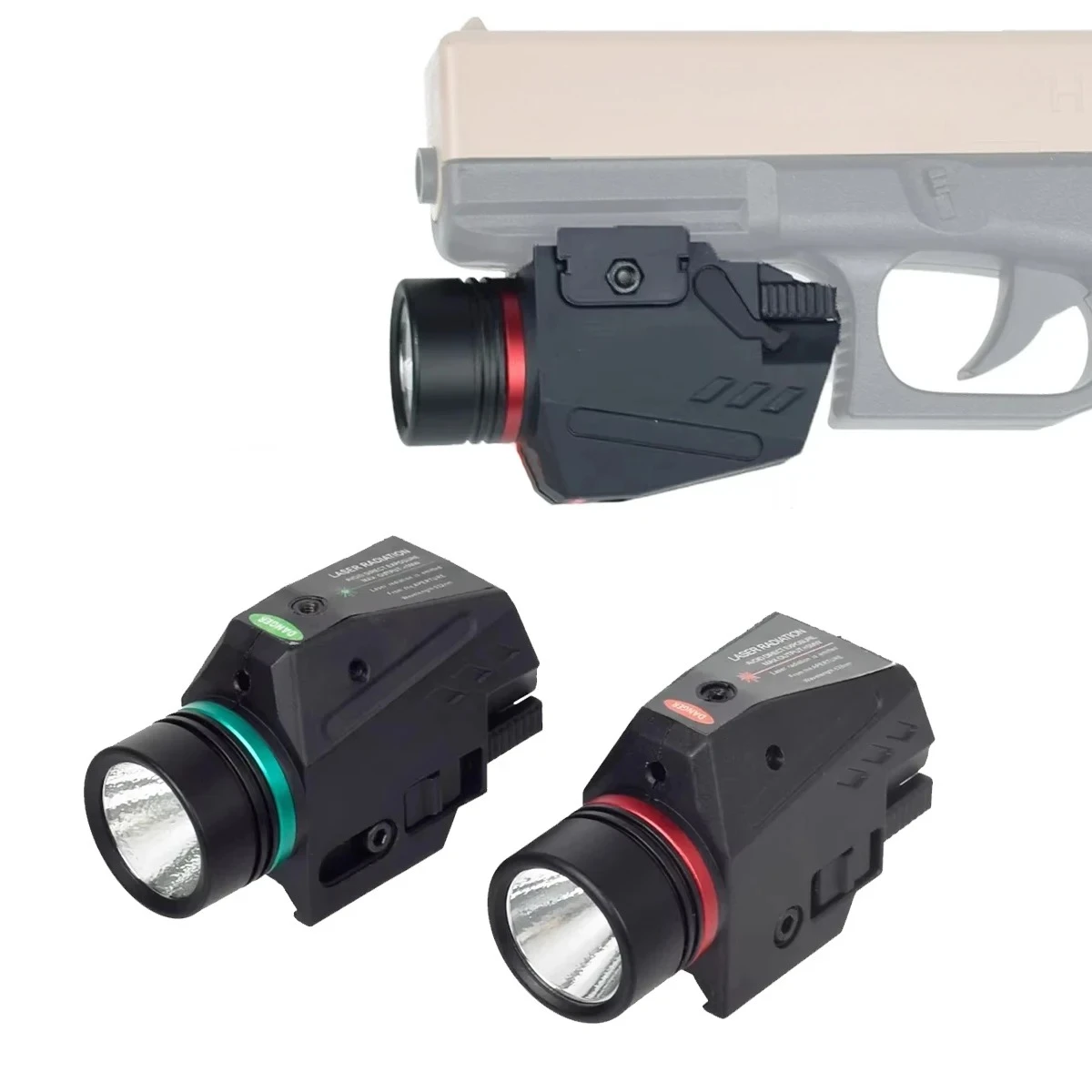Linterna LED con luz para armas tácticas, para riel de 20mm, Mini G17 G19, Airsoft, mira láser roja y verde con luz para pistola