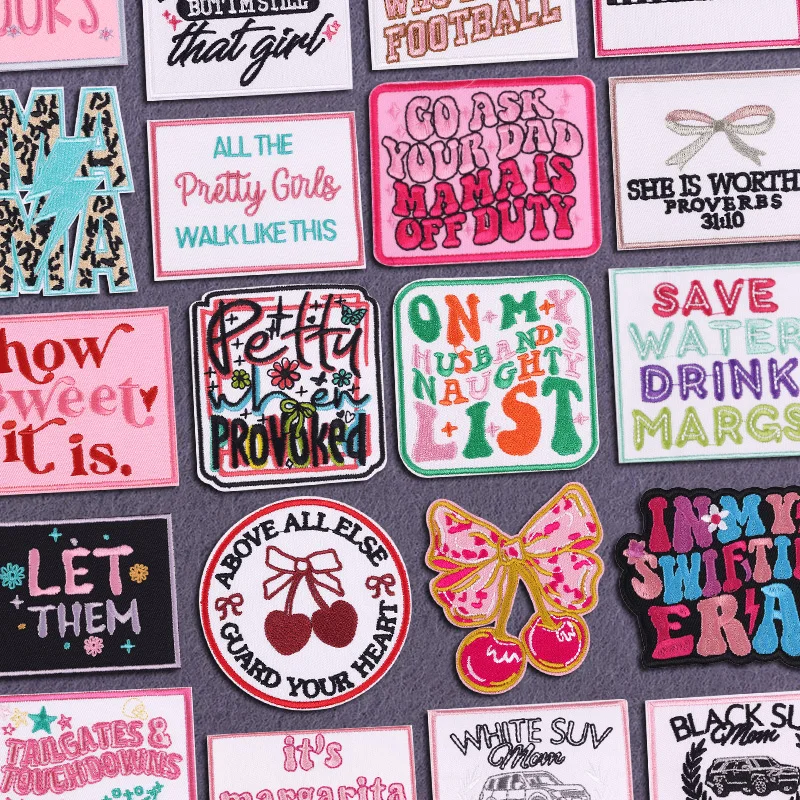 Parches bordados con frase/texto para ropa, apliques de letras de dibujos animados, parches para planchar para ropa, pegatina, insignias decorativas Fusibles