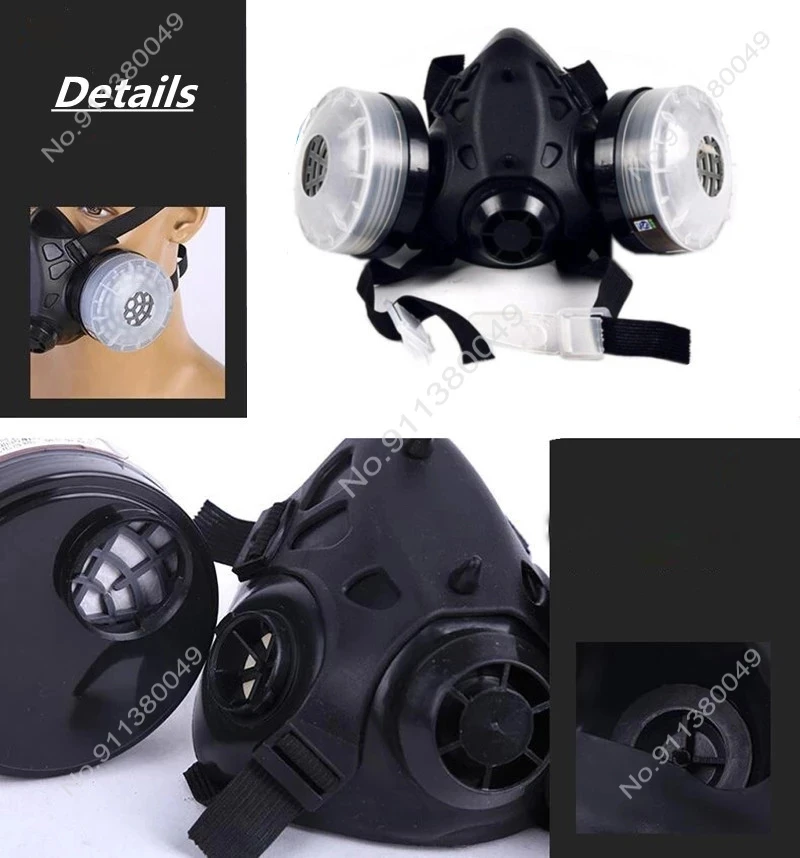 Máscara de Gas con filtro de media cara, respirador de respiración con gafas antivaho, máscara química antipolvo para pintura, soldadura por pulverización - imagen 4