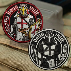 Parche de insignia de moral DEUS VUIT, brazalete de gancho y bucle bordado de Cruzada de Caballeros, parches tácticos para ropa