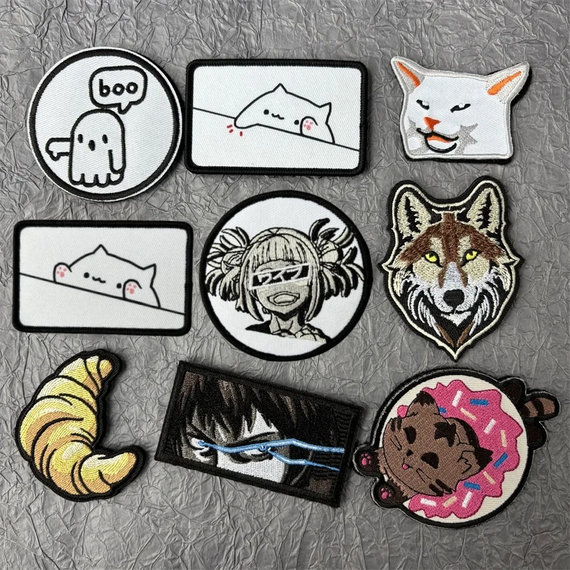 Parche de gato bordado en ropa, brazalete, insignia de moral táctica de dibujos animados, parches de gancho y bucle, pegatinas para mochila