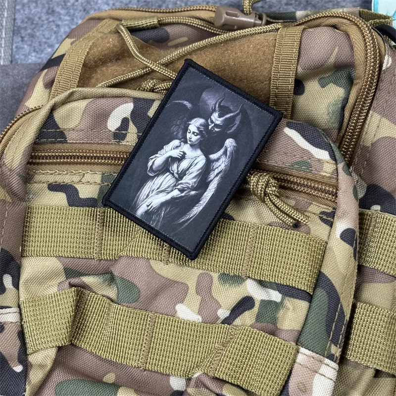 Parche táctico impreso "ángeles y demonios", insignia de moral militar, parches con gancho, ropa, mochila, accesorios, pegatinas