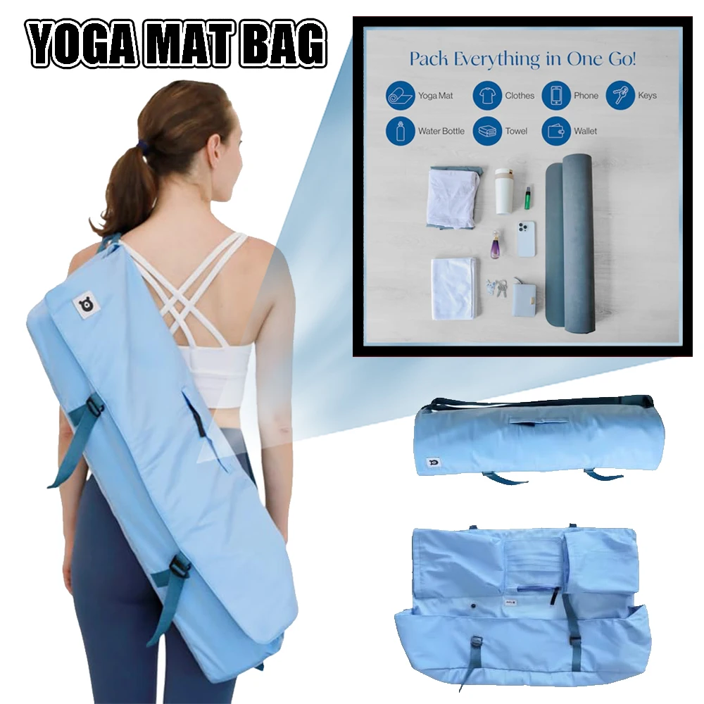 Bolsa para esterilla de yoga, correa de hombro ajustable acolchada para esteras de hasta 26 ", almacenamiento con múltiples bolsillos para elementos esenciales para yoga, pilates y fitness