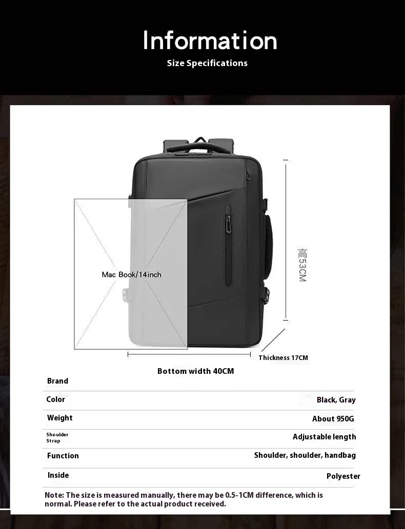 Mochila de viaje de negocios expandible resistente al agua: bolsa para computadora portátil con compartimentos secos/húmedos ​ ​ - imagen 2