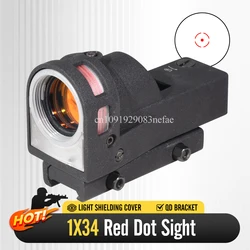 Mira táctica de puntos rojos iluminados de fibra 1x34 con soportes QD y parasol Killflash compatible con equipo de pistola de aire de caza, mira telescópica