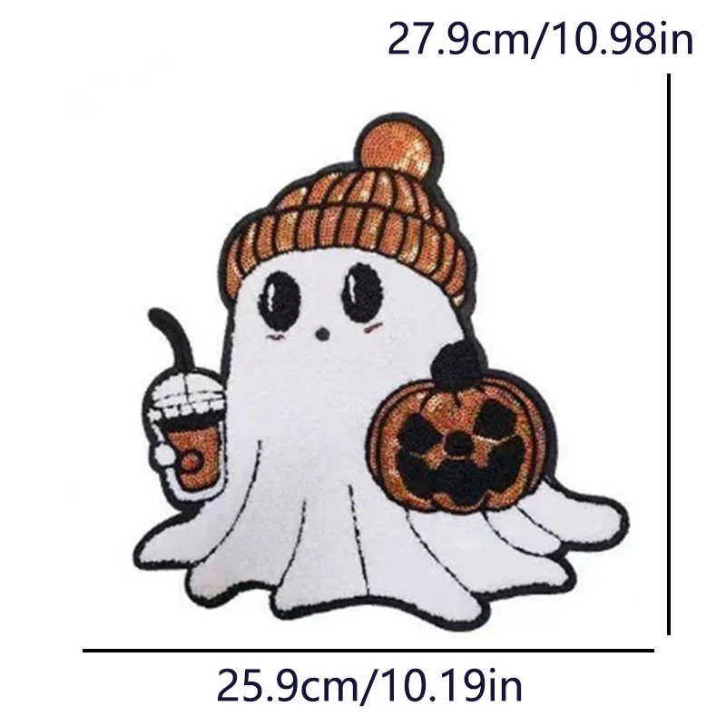 Parches de chenilla con lentejuelas para Halloween, parche para planchar y trucos para ropa, parche bordado grande para accesorios de ropa, regalos - imagen 4