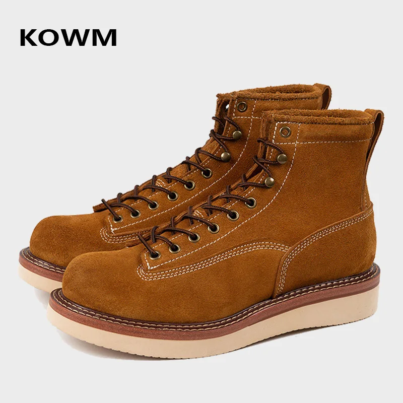 KOWM-zapatos de senderismo para hombre, botas de piel de vaca, zapatos de trekking británicos, zapatillas tobilleras de suela gruesa, botas altas de viaje para motocicleta - imagen 2