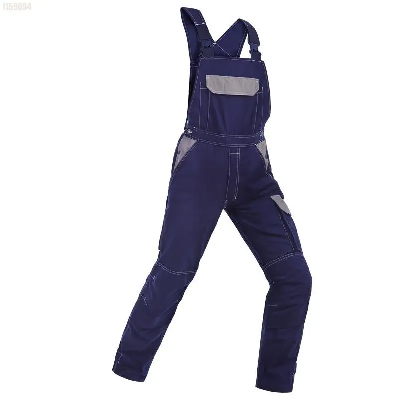 Ropa de trabajo para hombres, chaqueta de trabajo con bolsillo grande de algodón, traje resistente al desgaste, tirantes de protección de trabajo de reparación mecánica - imagen 4