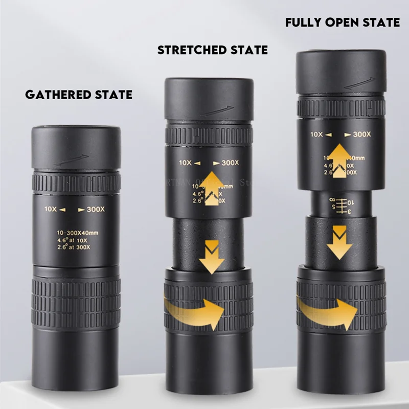 Telescopio Monocular de alta definición 10-300x40 con soporte para teléfono, para observación de aves, caza, Camping, viaje, Zoom potente - imagen 3