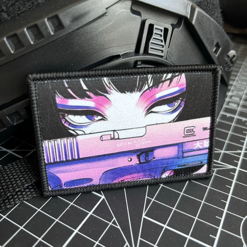 Parche táctico de Anime para niñas, insignia de moral de tirador japonés, parches de impresión, pegatina de mochila militar de gancho y bucle