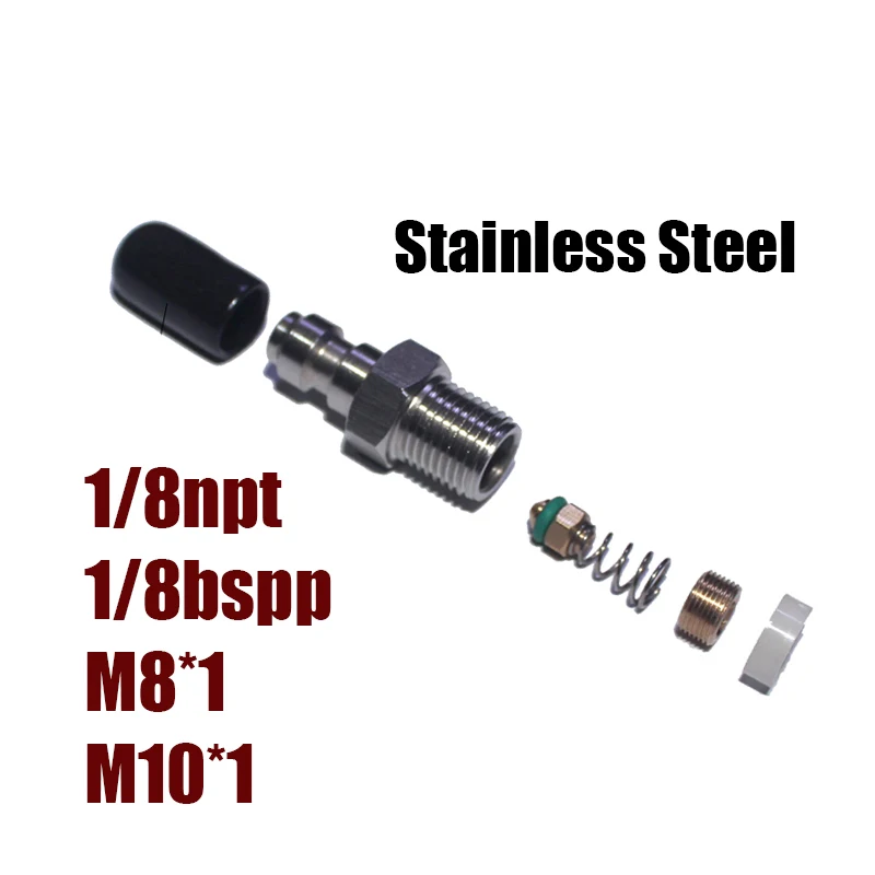 Adaptador macho hembra de desconexión rápida de aire HPA, boquilla de llenado de 8mm, alta presión 1/8NPT 1/8BSP M10 * 1 M8 * 1 de acero inoxidable - imagen 5