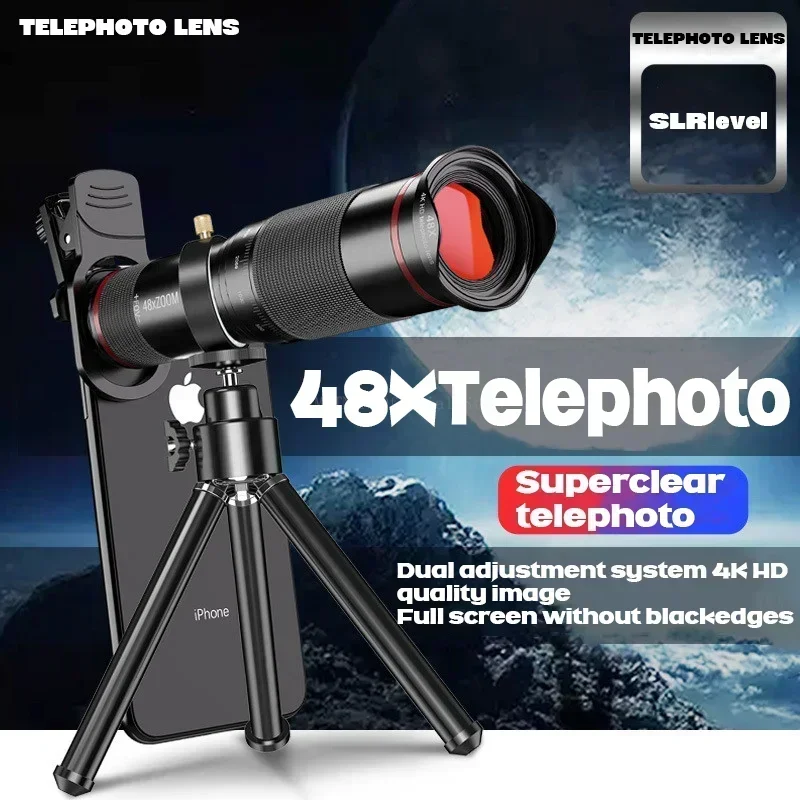 Lente de teléfono móvil con Zoom HD 48x, binoculares potentes, telescopio Monocular de Metal de largo alcance, teleobjetivo con trípode para acampar - imagen 5
