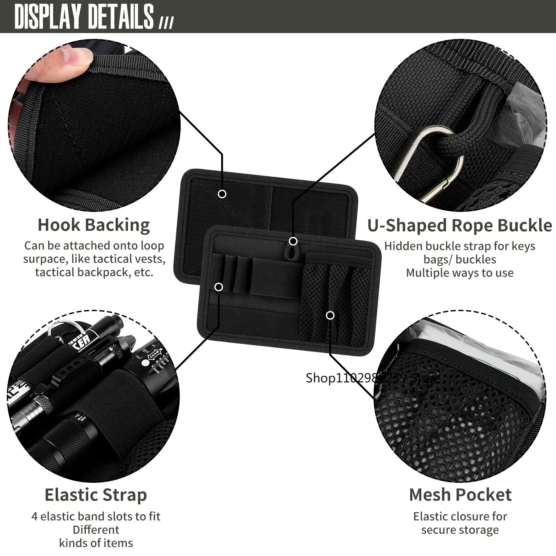 Organizador de Panel de inserción de bolsa táctica, organizador Modular de gancho y bucle de Panel administrador de utilidad con sujetadores de gancho para mochila de paquetes - imagen 3