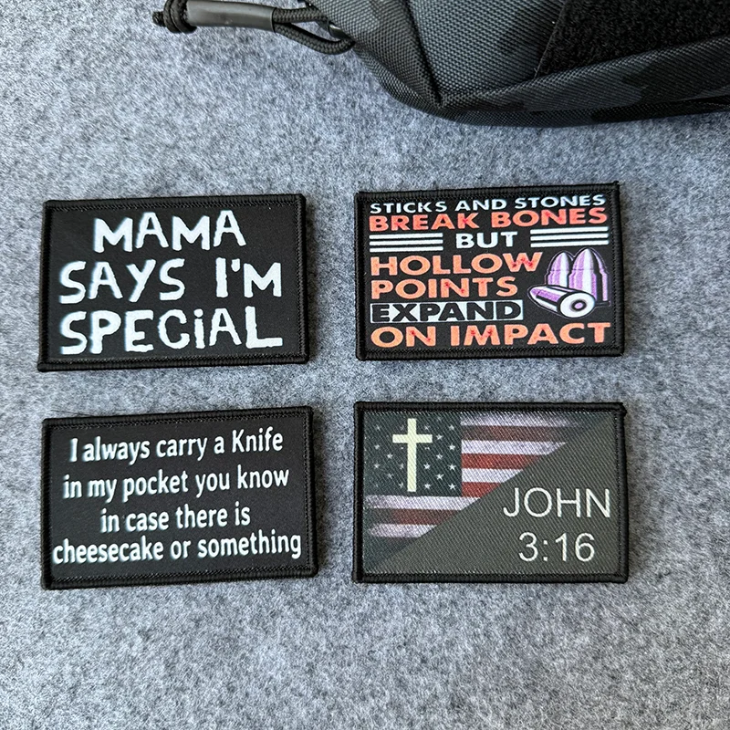Parche táctico divertido Mama dice soy especial/cuchillo para tarta de queso/John 3:16 parches bordados para chaleco y mochila tácticos