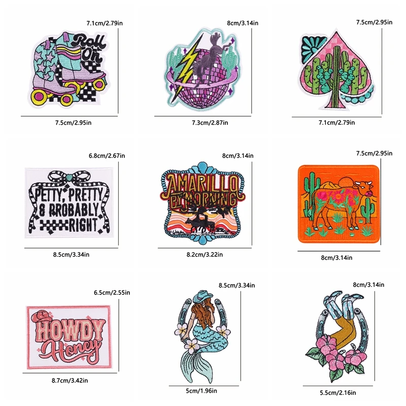 10 Uds. Parche bordado de vaquera occidental, parche de dibujos animados/letras, parches para planchar para ropa, sombreros DIY, chaquetas, insignias bordadas - imagen 4