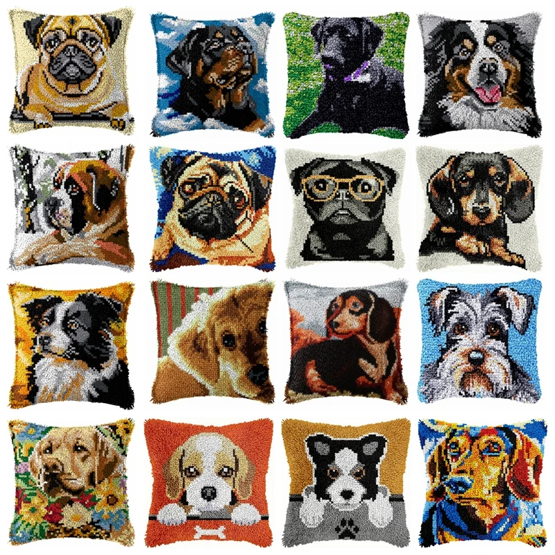 Kit gancho pestillo perros – Funda cojín bordada artesanal
