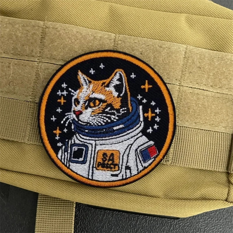 Insignia de moral de gato astronauta espacial, parches bordados de My Dream, pegatina de gancho y bucle para mochila táctica - imagen 2