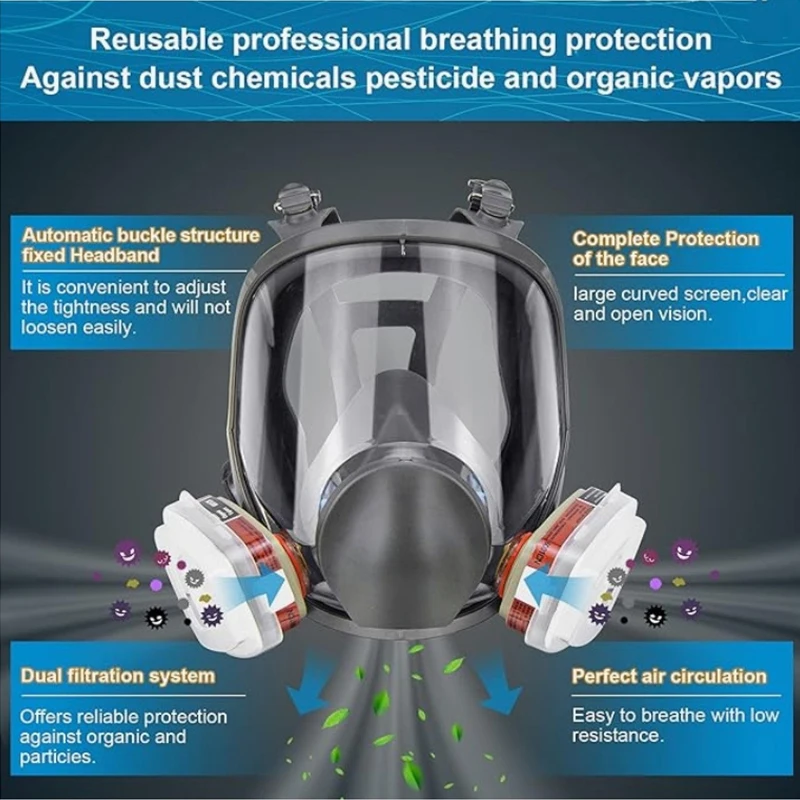    6800 Máscara de gas Pintura Respirador de pulverización Protección industrial Máscara de gas de cara completa Filtro A prueba de polvo Ampliamente utilizado Reemplazar MMM - imagen 4