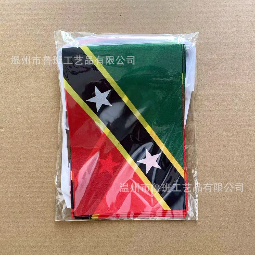BANDERA DE SKY La Federación de Saint Kitts y banderines Nevis 14x21 cm 20 unids/lote banderas de hilo para decoración de fiestas y festivales - imagen 2