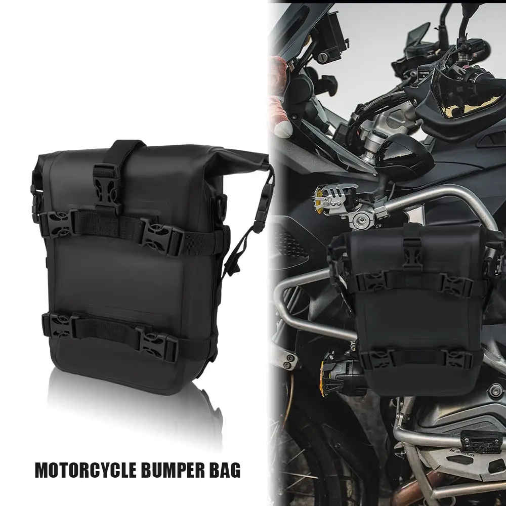 Bolsa negra de barra de choque para marco de motocicleta, bolsa de colocación de herramientas de reparación impermeable de 8L para BMW R1200GS R1250GS HONDA Suzuki DL650, 2 uds.