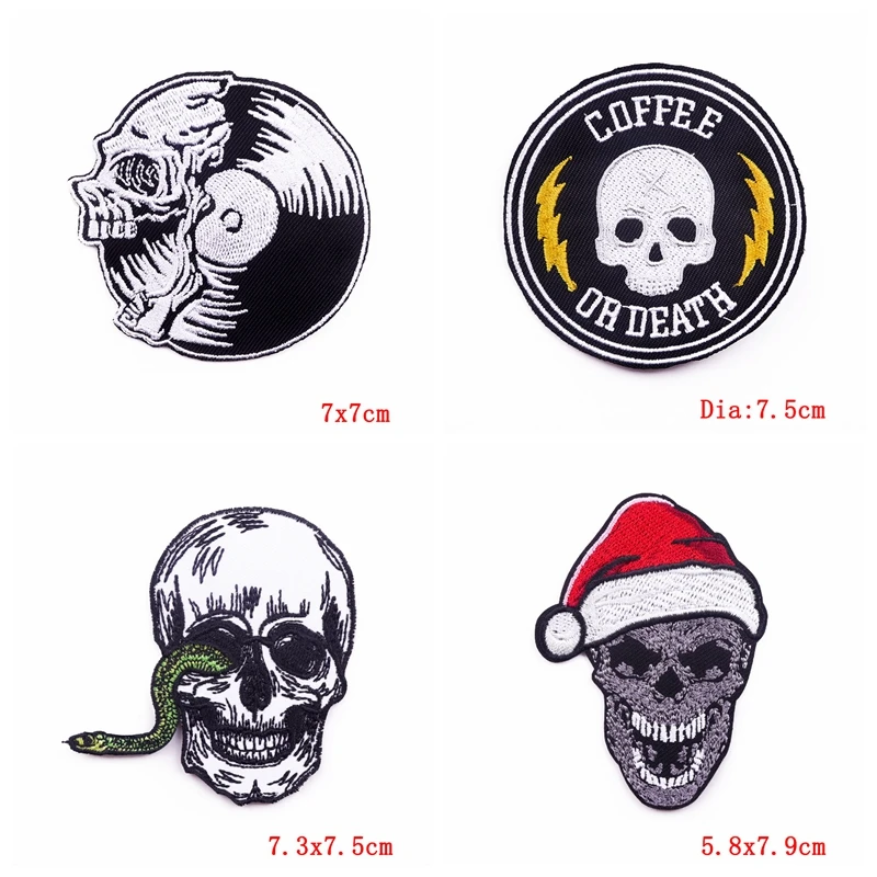 10 Uds. Venta al por mayor, parches bordados de calavera personalizados, chaquetas DIY, sombreros, parche para coser, calavera Punk, parches para planchar para ropa DIY - imagen 4