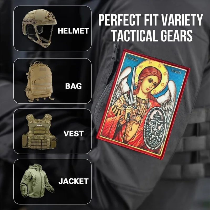 Parche estampado del Arcángel Michael, chaleco táctico, gancho y bucle, sombrero, insignia de moral, mochila, pegatinas decorativas, parches para brazalete para ropa