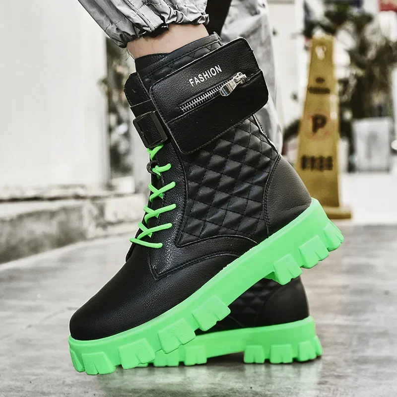 Botas de cuero con plataforma para hombre, botines informales de alta calidad con bolsillo para exteriores, a la moda, de diseñador, color blanco, para Otoño e Invierno - imagen 4