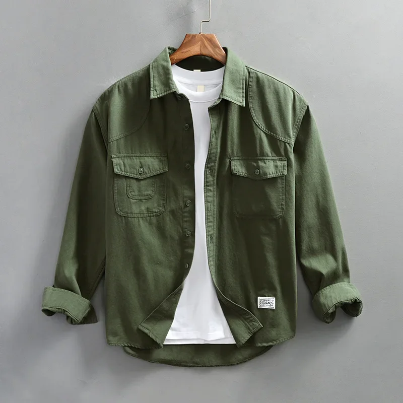 4XL 100% camisas de algodón para hombres 2025 primavera otoño moda blusas de manga larga para hombres jóvenes Casual suelta masculina Cargo Tops Shirtcoat - imagen 4