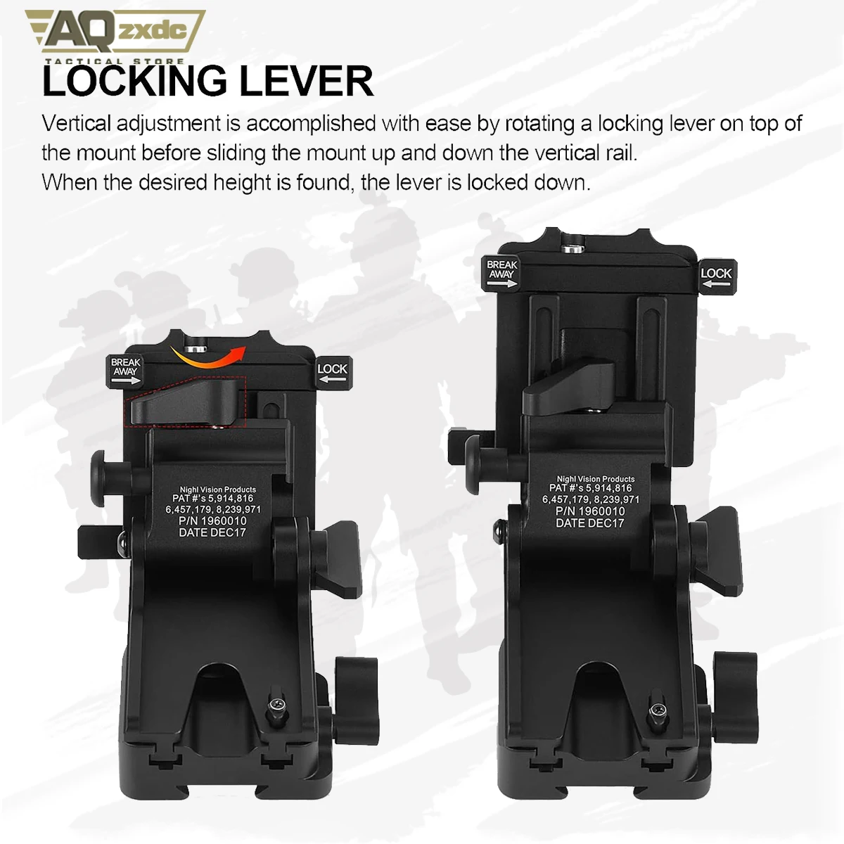 AQzxdc Tactical PVS 14 J Arm Gafas de visión nocturna NVG Mount Metal Casco Mount Rhino Mount Compatible con todos los modelos de PVS14 - imagen 3