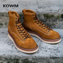 KOWM-zapatos de senderismo para hombre, botas de piel de vaca, zapatos de trekking británicos, zapatillas tobilleras de suela gruesa, botas altas de viaje para motocicleta