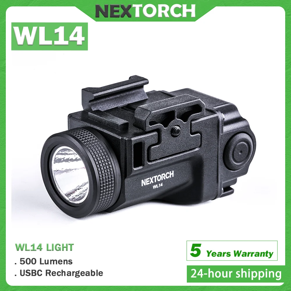 NEXTORCH WL14 500 lúmenes luz miniatur recargable de alto brillo, linterna táctica LED, recargable por usbc, portátil