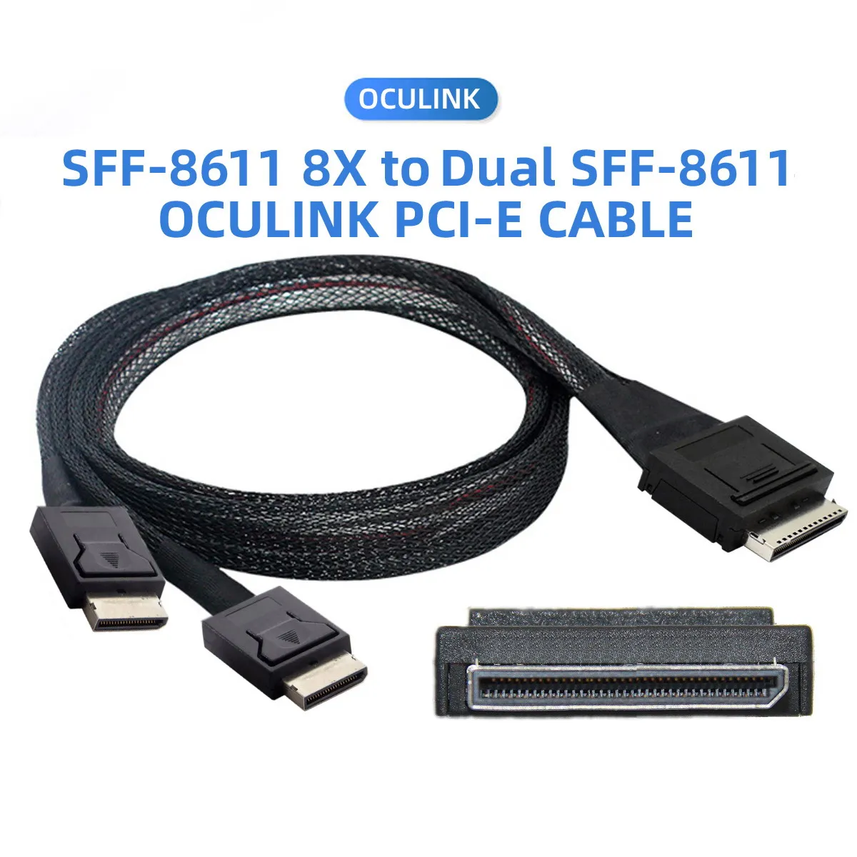 Oculink-Cable Dual SFF-8611 4x SSD Data Active to OCuLink PCIe pci-express SFF-8611 8x 8, 50cm - imagen 4