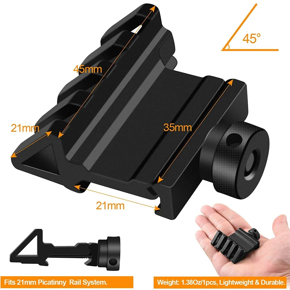 Montaje en riel Picatinny de 20mm con ángulo de 45 grados para escopios o alcance óptico de puntos adaptador de riel lateral para Rifle Offset láser - imagen 2