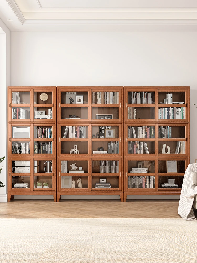 Estantería americana de madera maciza con puerta de vidrio, vitrina a prueba de polvo, puerta corredera, combinación de armario de almacenamiento para sala de estar - imagen 3