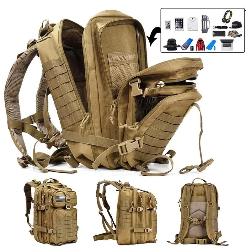 Mochila táctica, paquete de asalto de 3 días, bolsa Molle, 45L, grande, impermeable, para exteriores, senderismo, Camping, viaje, mochila 600D - imagen 4
