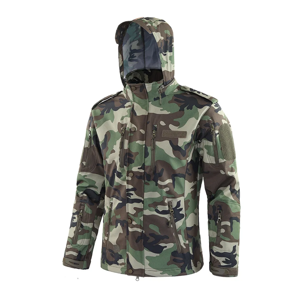 Sudaderas con capucha desmontables Softsell de camuflaje para exteriores, chaqueta para ir al trabajo con múltiples bolsillos, traje de senderismo interior de lana impermeable para mantener el calor - imagen 5