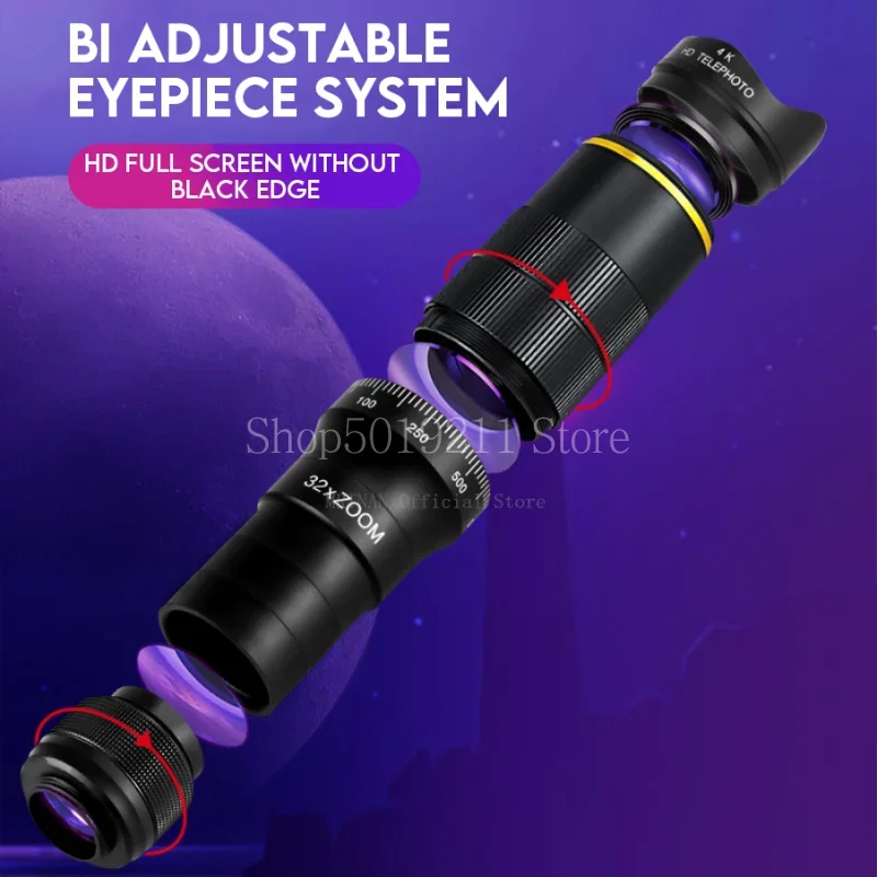 Telescopio Monocular profesional de 32x22x4K, lente de teléfono con Zoom HD, teleobjetivo con trípode, telescopio de Metal para turismo - imagen 4