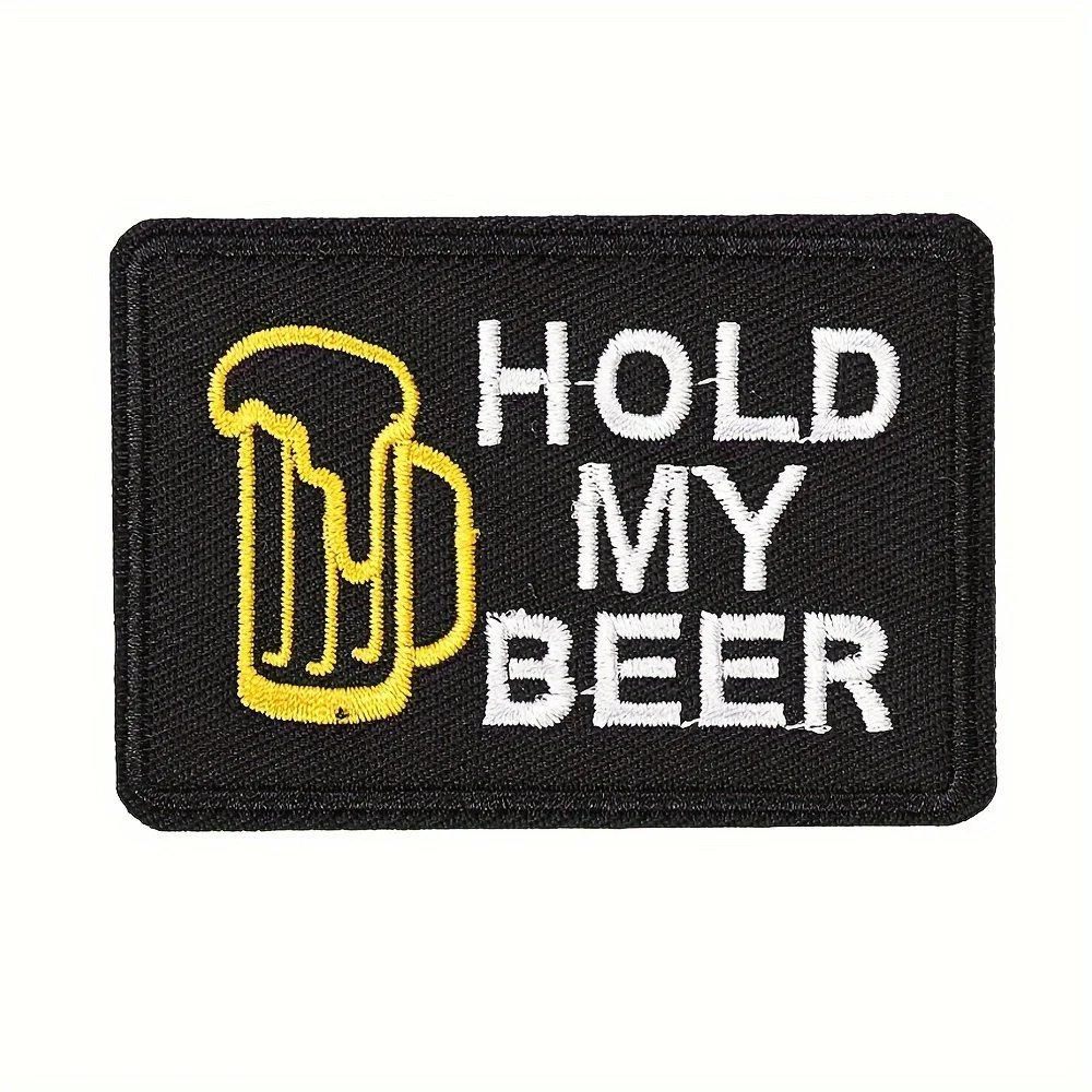 Parches Velcro Mochila TáCticos De Bordados Parche de Velcro militar táctico bordado "Hold My Beer", apliques de cierre de gancho y bucle para mochilas, bolsos, ropa, moral, 1 pieza