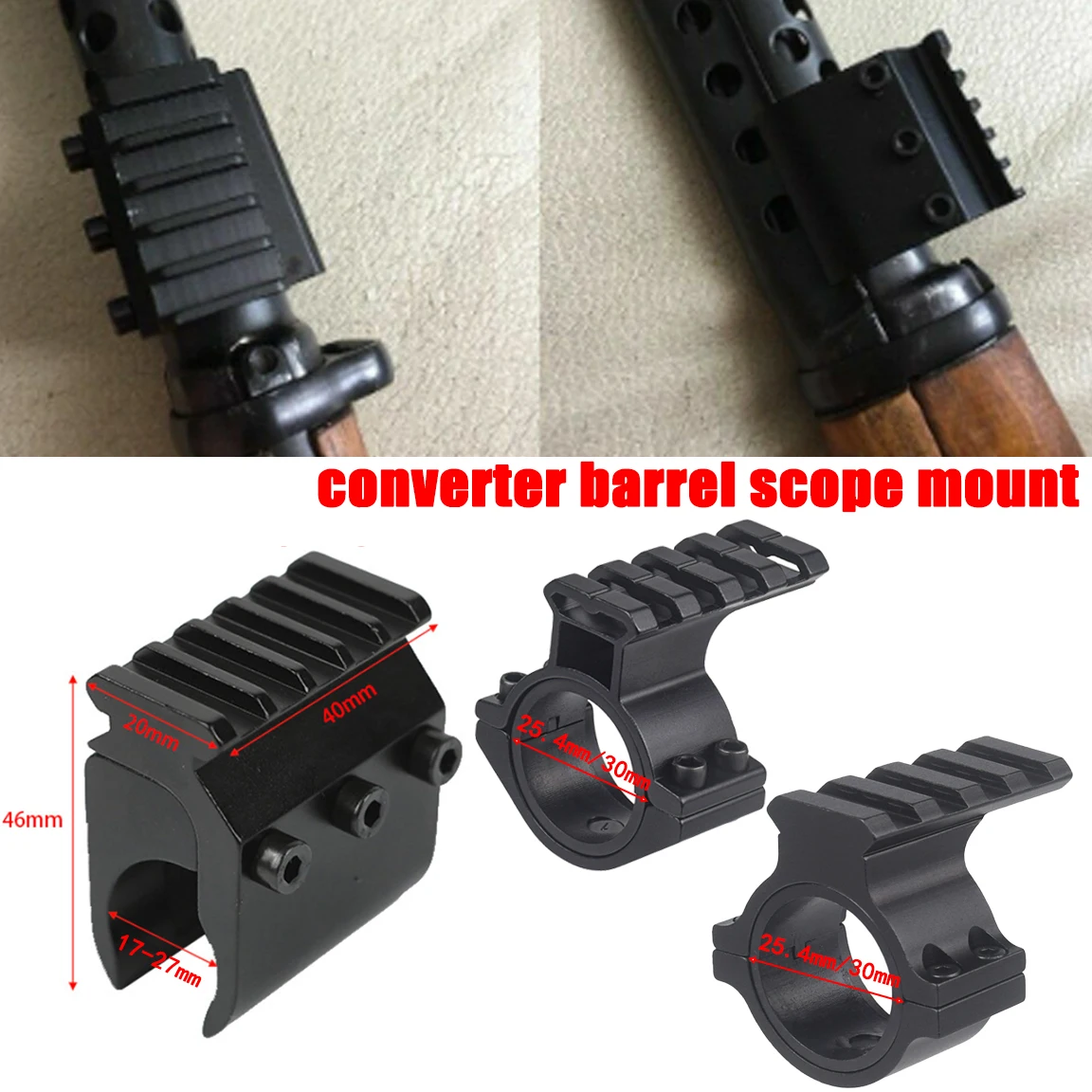 Soporte de abrazadera de tubo táctico de 17mm-27mm, 25,4/30mm RM, mira de punto rojo, soporte para linterna láser, abrazadera de barril de riel de 20mm para AK47 M4 AR15 - imagen 4