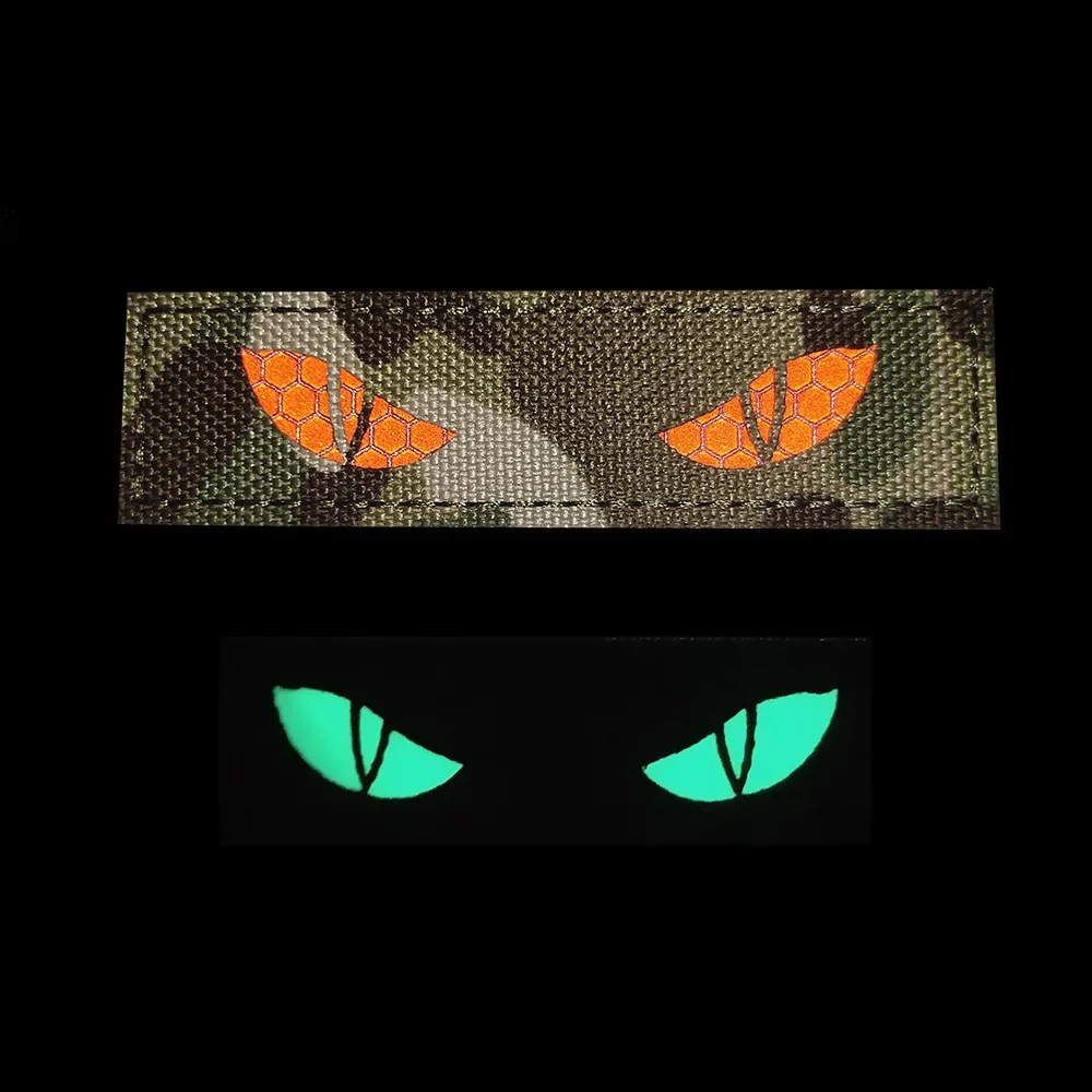 Parches que brillan en la oscuridad, parche táctico con ojos de gato y diablo, sujetadores de gancho de combate, etiquetas de motociclista Ranger, emblema de operador - imagen 3