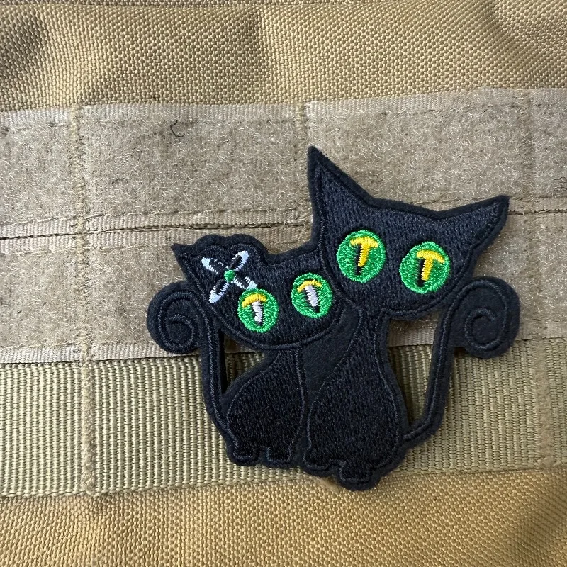 Parche bordado de dos gatos negros, insignia de moral táctica, parche militar con gancho y bucle para mochilas, chaquetas y ropa - imagen 3
